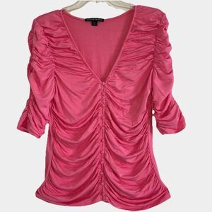BOSTON PROPER sz L Rose Pink Slimming Smooth Stretch Knit Ruched Shirred Top